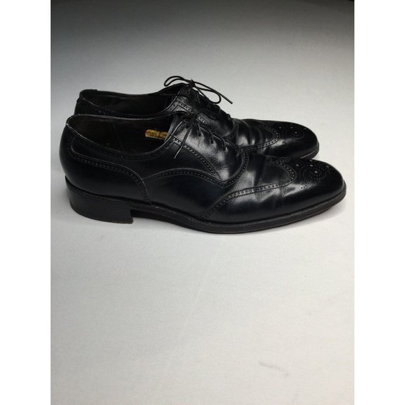 FLORSHEIM ROYAL IMPERIAL WING TIPS ALL LEATHER 12 A BLACK OXFORD MADE USA main image 7
